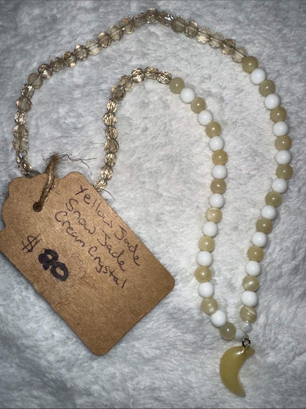 Banana Cream MoonPie Necklace (White Jade, Honey Jade & Cream Crystal beads)